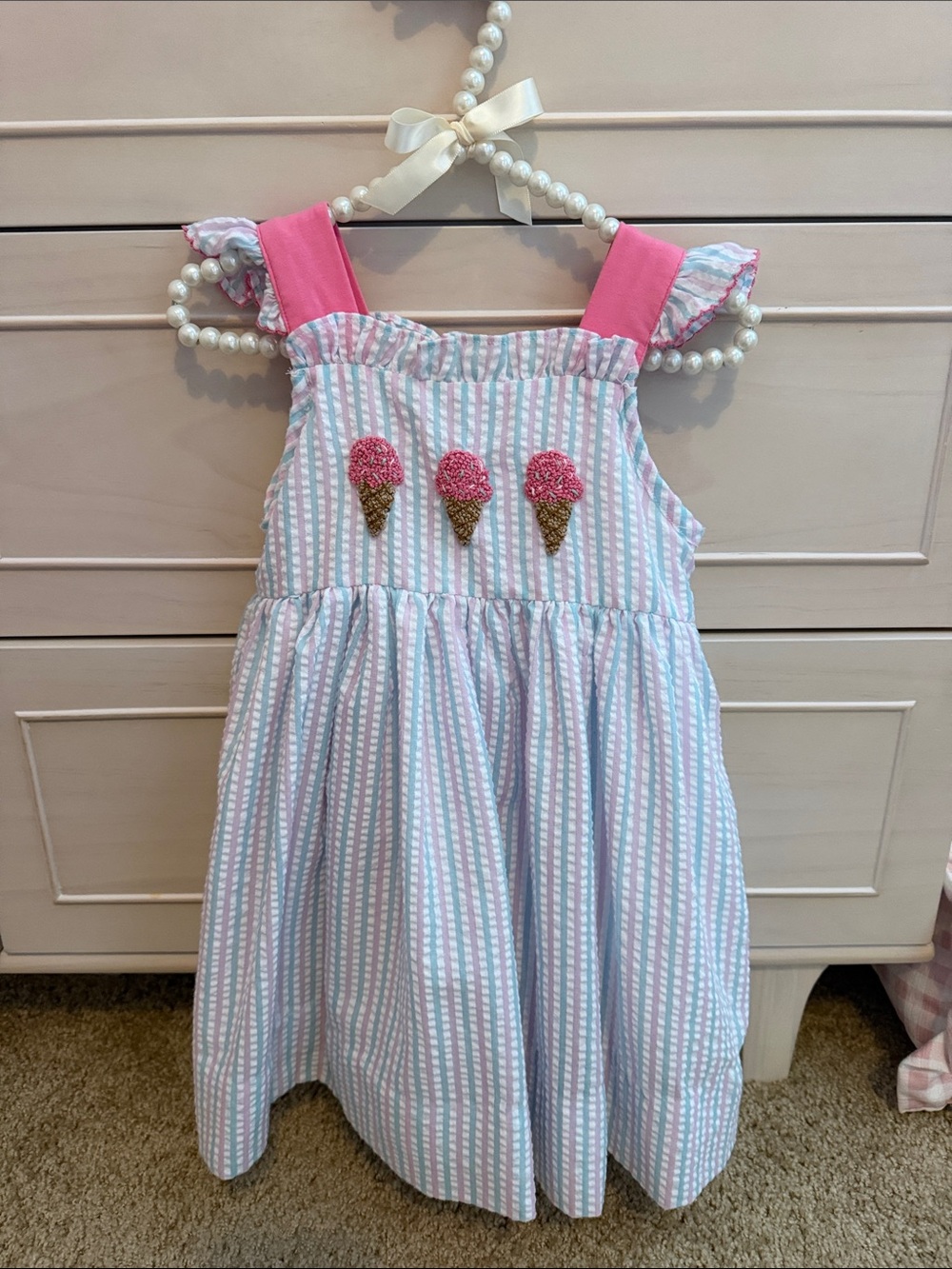 Girls Pink & Light Blue Ice Cream Appliqué Sundress by